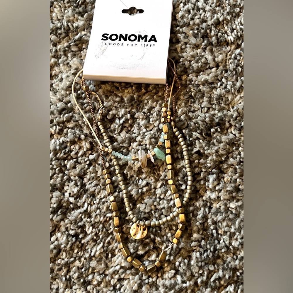 Sonoma Gold Color and Mint Green Beaded Anklet & Bracelet Set